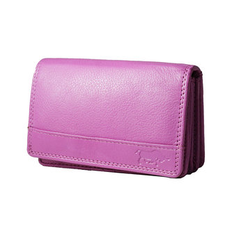 Rundleren RFID harmonica portemonnee met losgeld vakje, roze - Arrigo