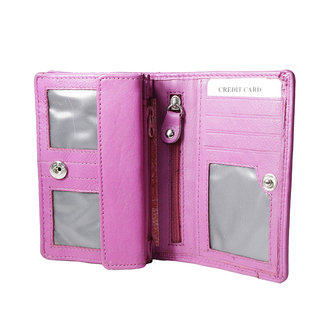 Rundleren RFID harmonica portemonnee met losgeld vakje, roze - Arrigo