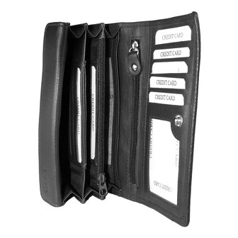 Rundleren harmonica portemonnee met losgeld vak, zwart - Arrigo