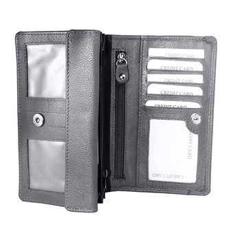 Rundleren RFID harmonica portemonnee met losgeld vak, grijs - Arrigo