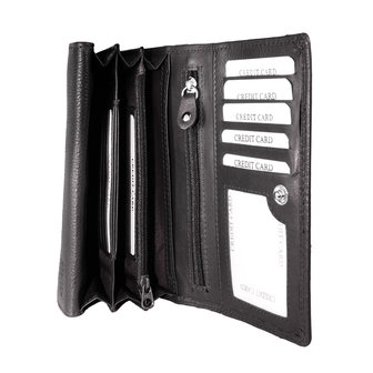 Rundleren RFID harmonica portemonnee met losgeld vak, donkerbruin - Arrigo