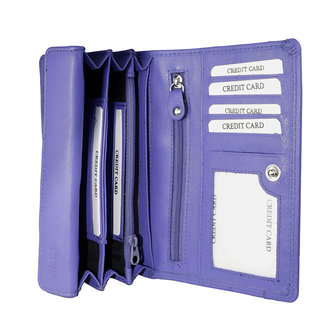 Rundleren RFID harmonica portemonnee met losgeld vak, paars - Arrigo