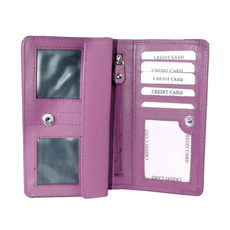 Rundleren RFID harmonica portemonnee met losgeld vak, roze - Arrigo