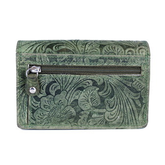 Dames portemonnee van groen rundleer met bloemenprint - Arrigo