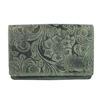 Dames portemonnee van groen rundleer met bloemenprint - Arrigo