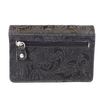 Dames portemonnee van donkerblauw rundleer met bloemenprint - Arrigo