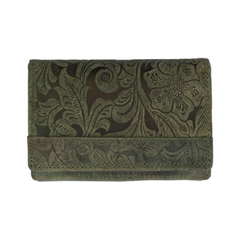 Groene dames portemonnee met bloemenprint - Arrigo