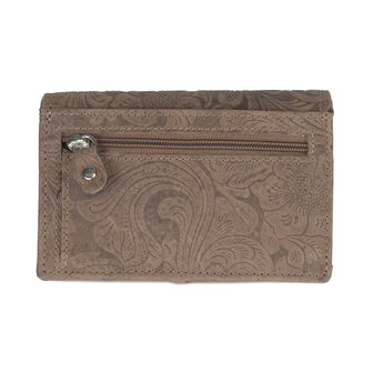          Cognac / Naturel dames portemonnee met bloemenprint - ArrigoCognac / Naturel bruin dames portemonnee met bloemenprint 
