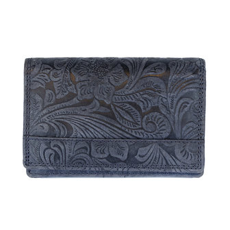 Donkerblauwe dames portemonnee met bloemenprint - Arrigo