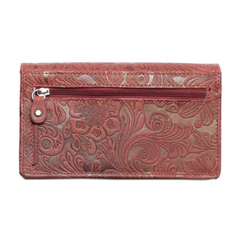 Red Leather Wallet For Ladies With Floral Print