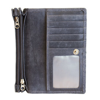 Donkerblauwe dames portemonnee van rundleer met bloemenprint - Arrigo