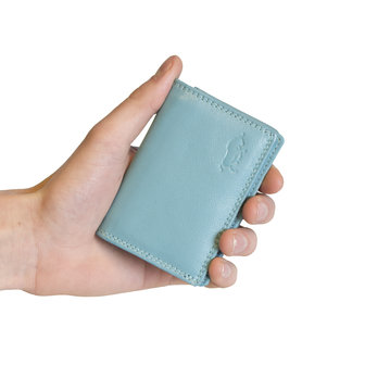 Mini dames portemonnee van lichtblauw leer - Arrigo.nl