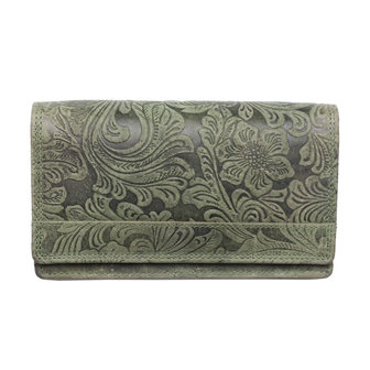 RFID Dames portemonnee met bloemenprint in de kleur groen - Arrigo
