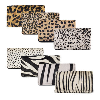Dames portemonnee bruin leer met witte cheetah print - Arrigo.nl