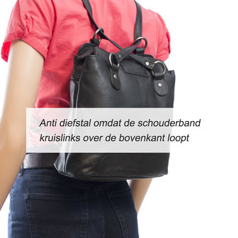 Dames rugzak crossbody schoudertas van zwart leer - Arrigo.nl