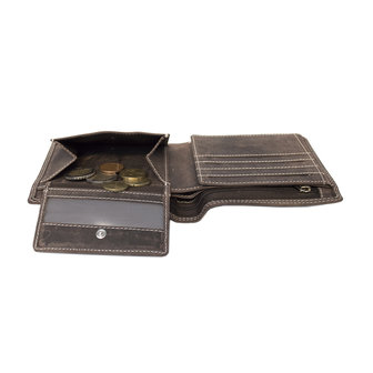 Heren portemonnee - billfold model met RFID van donkerbruin buffelleer - Arrigo.nl
