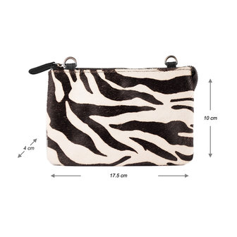 Leren portemonnee tasje zwart leer met Zebra print - Arrigo.nl