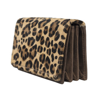 Leren dames portemonnee donkerbruin met luipaard print - Arrigo.nl