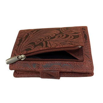 Leren mini wallet rood met bloemenprint en cardprotector - Arrigo.nl