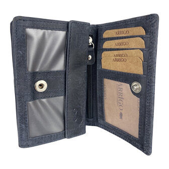 Donkerblauw kleurige RFID dames portemonnee met bloemenprint - Arrigo