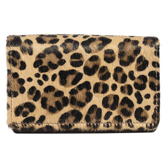 Leren dames portemonnee donkerbruin met luipaard print - Arrigo.nl