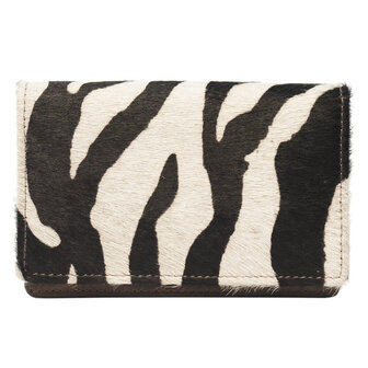 Leren dames portemonnee donkerbruin met zebra print - Arrigo.nl