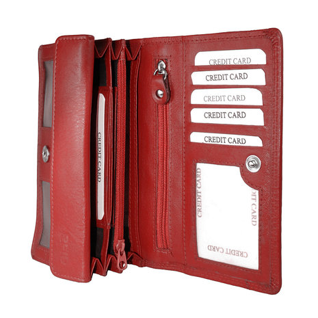 Rundleren harmonica portemonnee met losgeld vak, rood - Arrigo