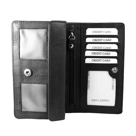 Rundleren RFID harmonica portemonnee met losgeld vak, zwart - Arrigo