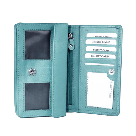 Rundleren RFID harmonica portemonnee met losgeld vak, lichtblauw - Arrigo