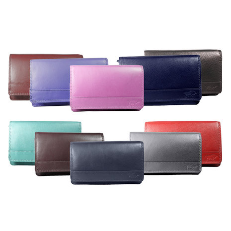 Rundleren RFID harmonica portemonnee met losgeld vak, roze - Arrigo