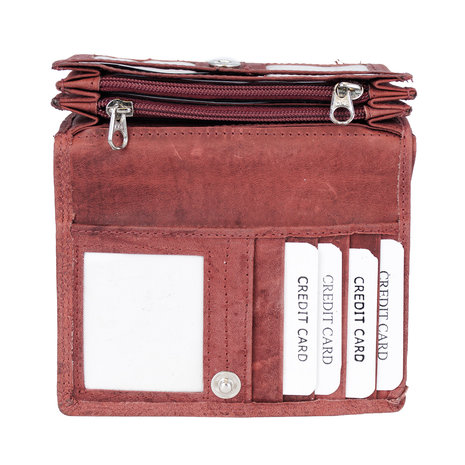 Dames portemonnee van rood rundleer met bloemenprint - Arrigo