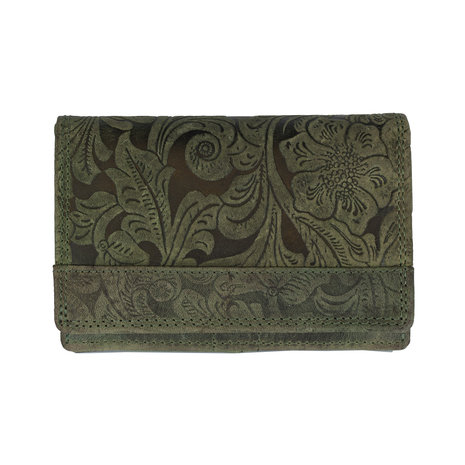 Groenkleurige RFID dames portemonnee met bloemenprint - Arrigo