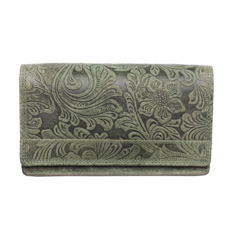 RFID Dames portemonnee met bloemenprint in de kleur groen - Arrigo