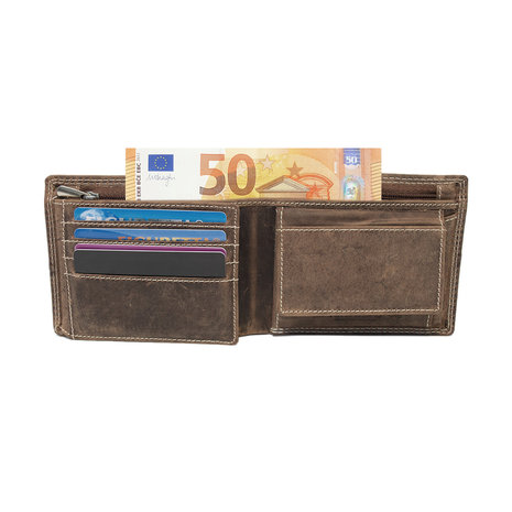 Heren portemonnee - billfold model met RFID van bruin buffelleer - Arrigo.nl