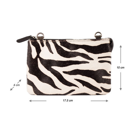 Leren portemonnee tasje donkerbruin leer met Zebra print - Arrigo.nl