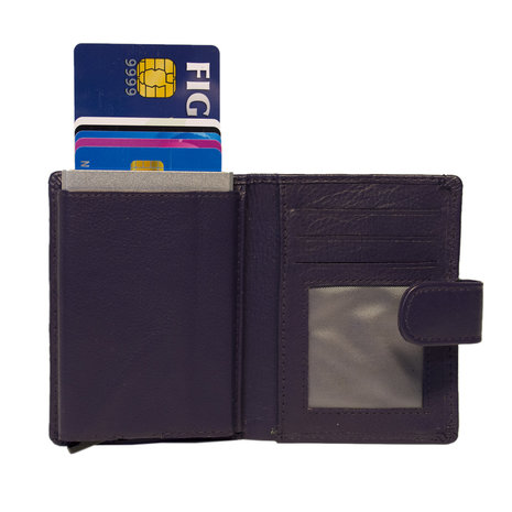 Mini portemonnee met cardprotector gemaakt van paars rundleer - Arrigo