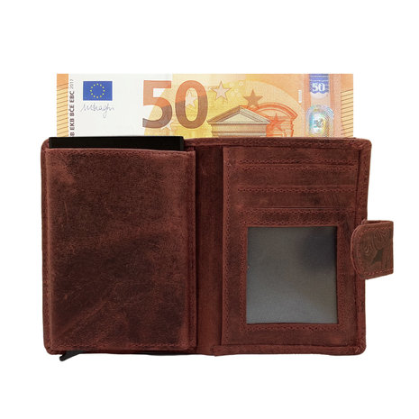 Leren mini wallet rood met bloemenprint en cardprotector - Arrigo.nl