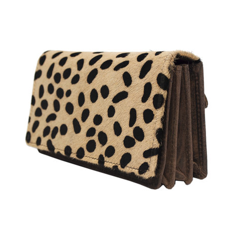 Dames portemonnee bruin leer met cheetah print - Arrigo.nl