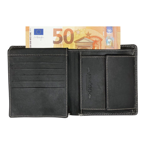 Billfold portemonnee zwart  met muntgeld vak - Arrigo