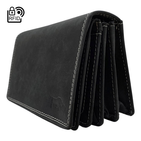 Dames portemonnee RFID van zwart buffelleer - Arrigo