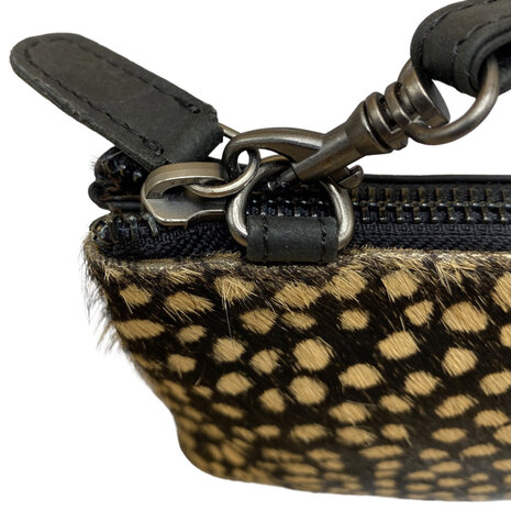 Leren portemonnee tasje zwart leer met cheetah print - Arrigo.nl