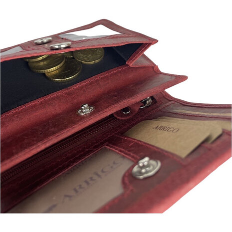 Roodkleurige RFID dames portemonnee met bloemenprint - Arrigo