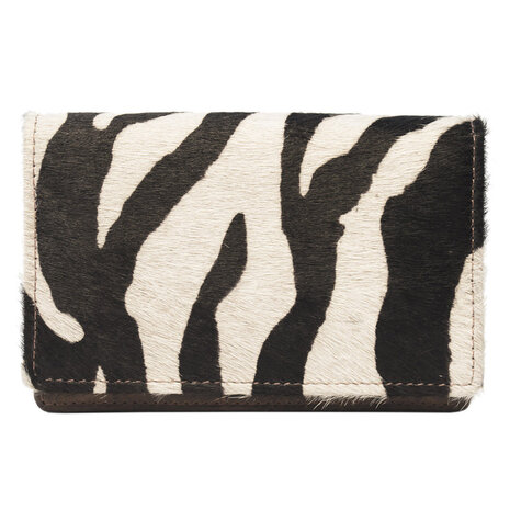 Leren dames portemonnee donkerbruin met zebra print - Arrigo.nl