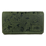 Dames portemonnee bloemenprint groen leer - Arrigo.nl