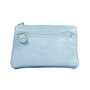 Key pouch made of light blue leather with 4 compartments and 2 key rings