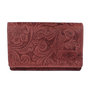 Dames portemonnee met bloemenprint van rood rundleer