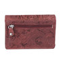 Ladies wallet with floral print in red cowhide leather