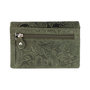 Groene rundleren dames portemonnee met bloemenprint