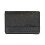 Black cowhide leather ladies wallet with floral print