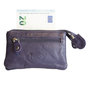 Key pouch made of dark purple cowhide with 2 compartments with zipper and 1 key ring
